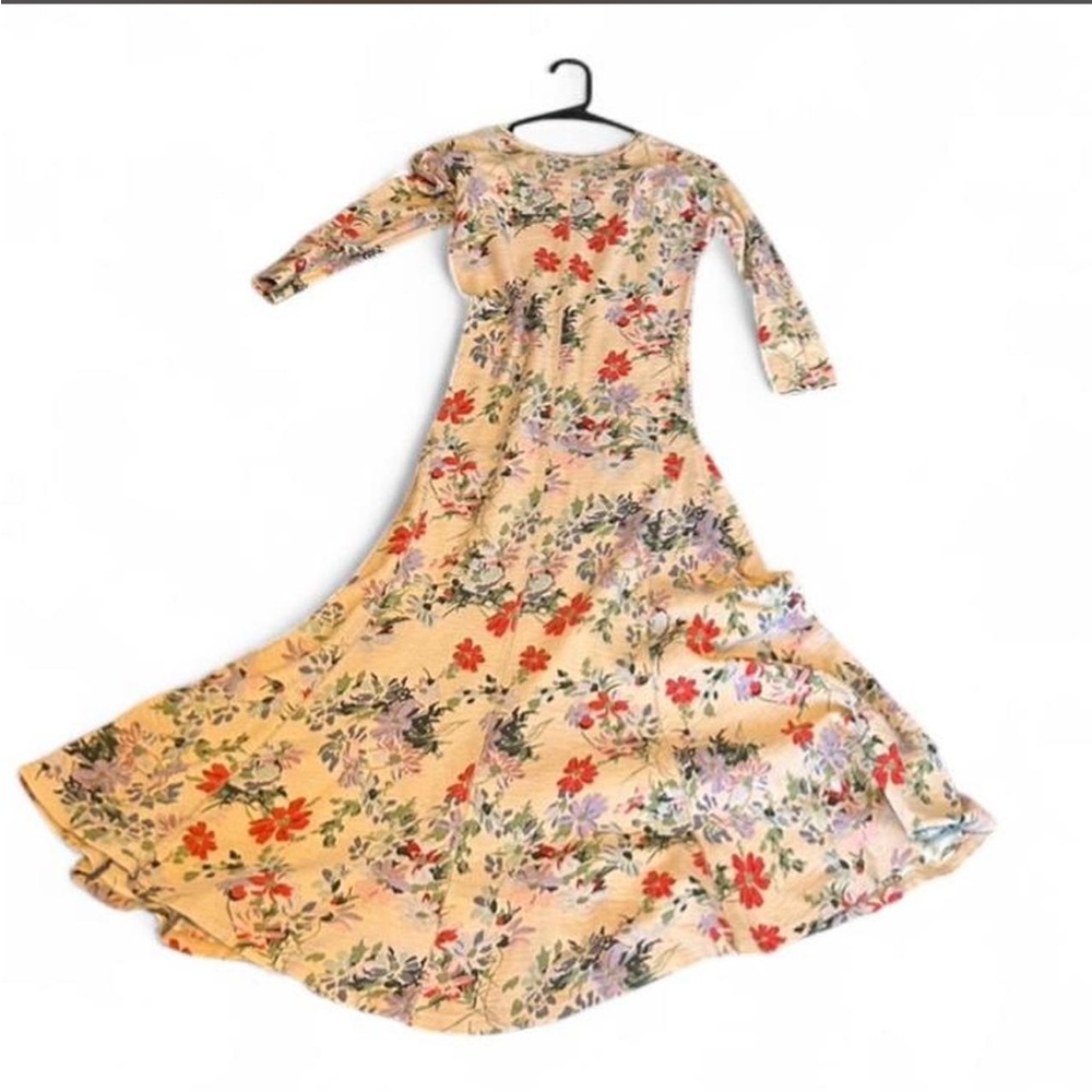 Polo by Ralph Lauren Beige Floral Long Sleeve Waffle Maxi Dress